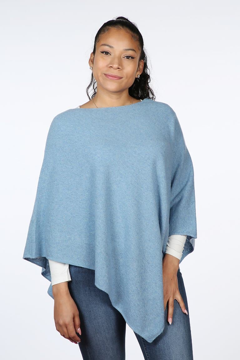 Poncho invernale lavorato a maglia di lana con fori per le braccia, pesante  caldo accogliente e spesso, mantella da donna Boho in blu e grigio,  completamente lavorato a mano, design unico 